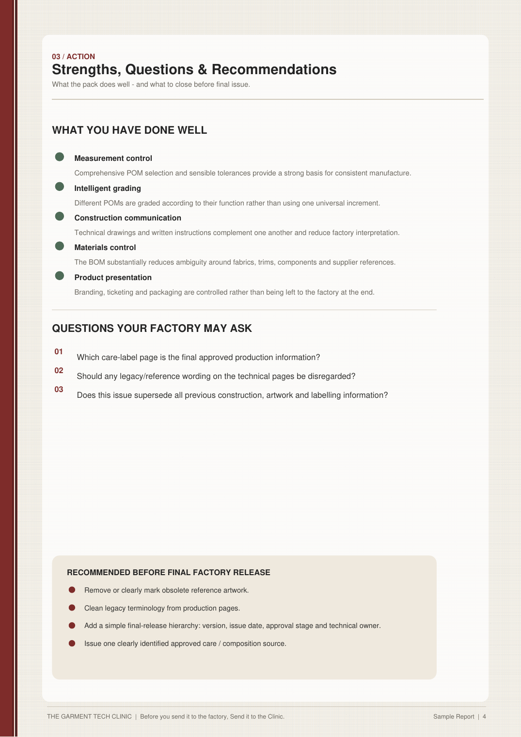 Sample report actions